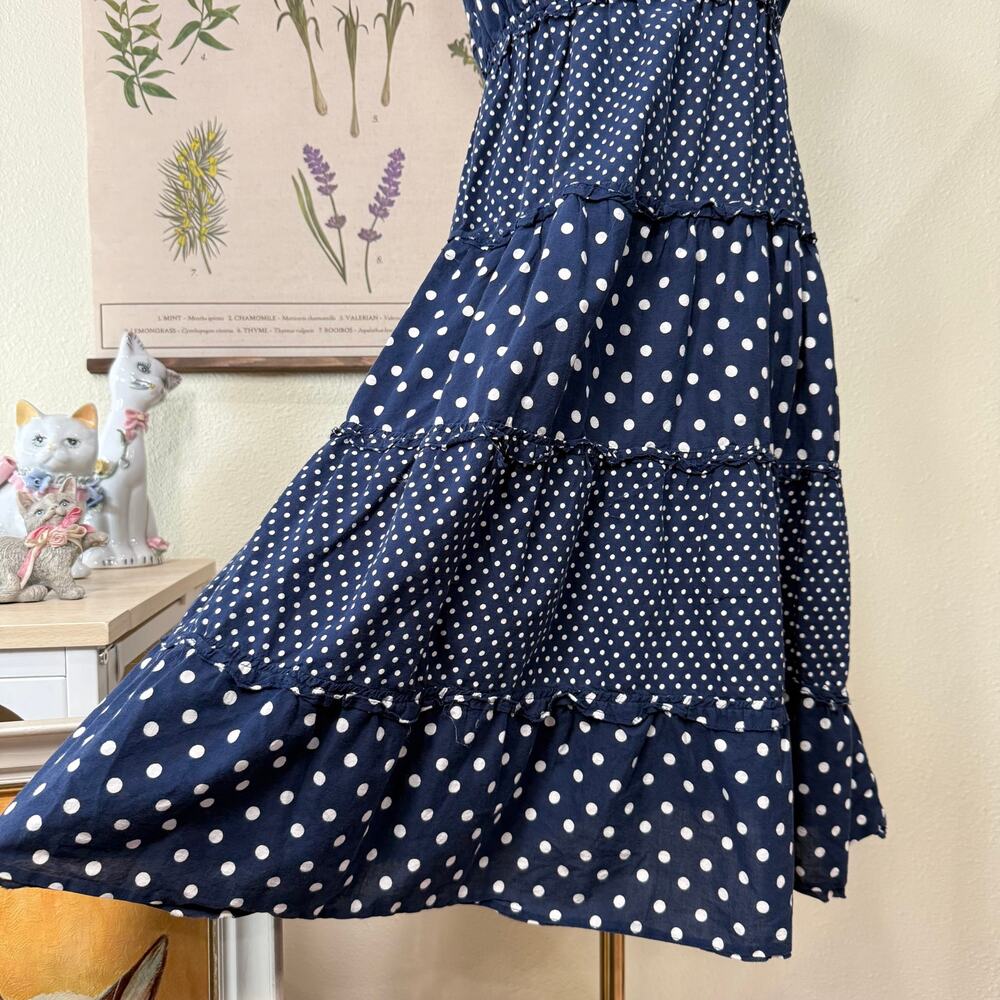 Y2k Blue Polka Dot Tiered Dress Whimsy Twee Mod Retro Rockabilly Americana S M - Picture 3 of 8